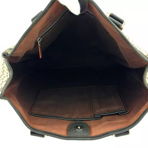 CELINE Tote Bag Macadam Beige Orange Canvas x Leather Authentic USED - Picture 6 of 7